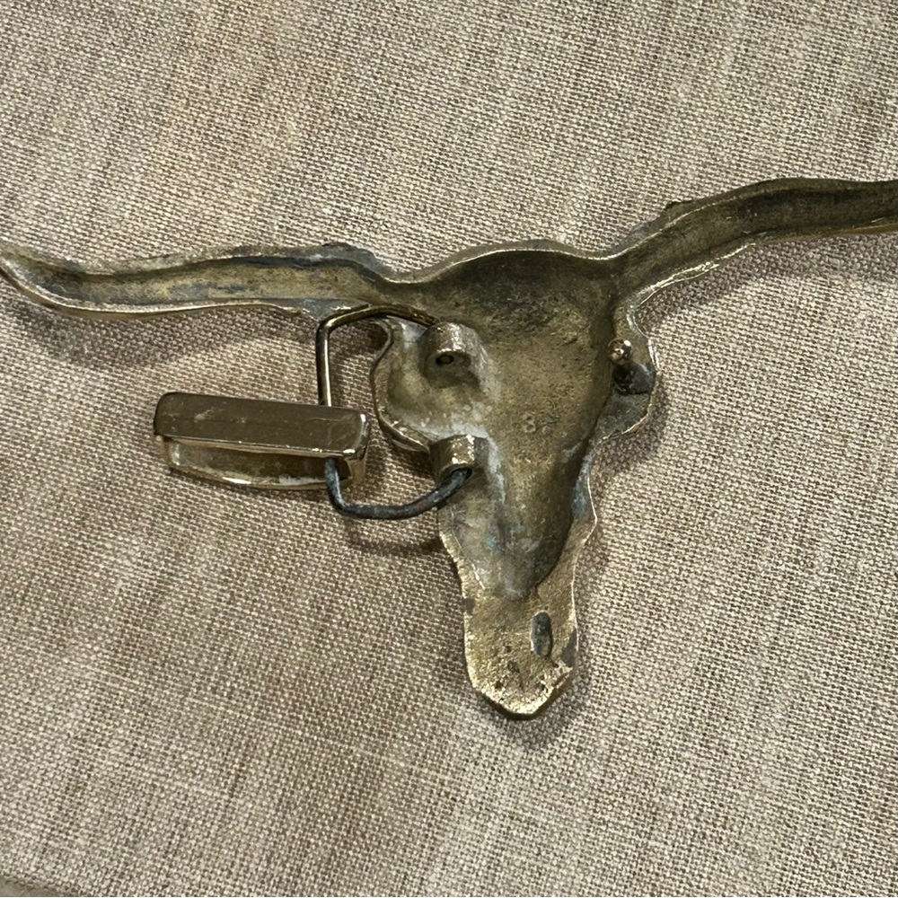 Vintage Longhorn Bull Skull Brass Belt Buckle Black Crystal Eyes - Picture 7 of 13